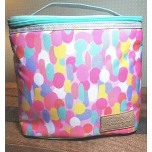 3 Happy Hooligans Insulated Lunch Tote Box Pink Teal Blue Dots Pompom Embossed